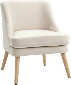 HOMCOM Szék, Vászon Hatású, Karfás, Párnázott Zsírkoptató, Fahéjjal, Nappalihoz, Dolgozószobához, Krémfehér | Aosom