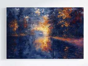 Vászonkép Canvas Erdő Fák Tó Tükröződés Ősz Nap 60x40