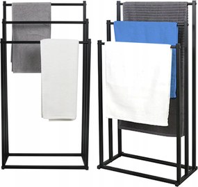 Fürdőszobai törölközőtartó állvány 3 karos fekete fém padló