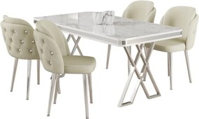 Rigel étkezőgarnitúra, fehér-króm, 130 cm – TR240CHR2230