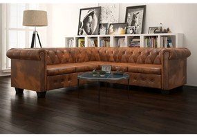 vidaXL 5 személyes barna műbőr Chesterfield sarokkanapé