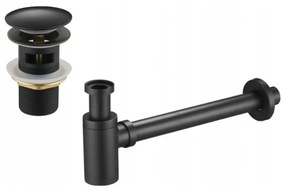 Mexen kör alakú mosdó fél szifon kerámia klikkel záródó dugóval, túlfolyós, antik fekete - 7992050-79