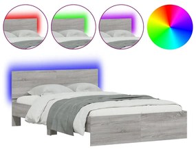 szürke sonoma színű ágykeret fejtámlával és LED-del 120x190 cm