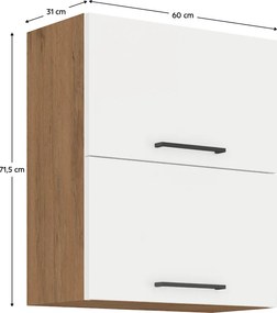 Felső szekrény, lancelot tölgy / fehér extra magas fényű HG, VEGA 60 GU-72 2F