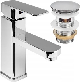 Álló Mosdó Csaptelep Pultra Szerelhető Csaptelep Cube Króm Kattanó Dugó