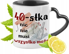 Születésnapra 40 40-es Fekete Bögre Szív Alakú Füllel Ajándék