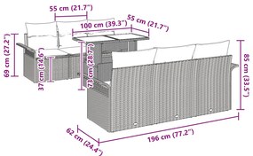 7 Darabos Kert Sofa Szett Párnákkal Szürke Poli Rattan