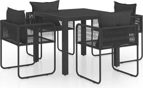vidaXL 5 részes fekete PVC rattan kerti étkezőgarnitúra