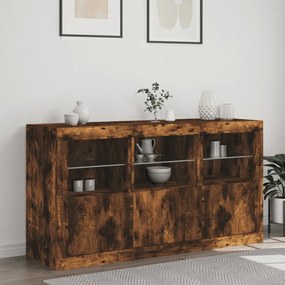 füstös tölgy színű tálalószekrény LED-ekkel 123 x 37 x 67 cm