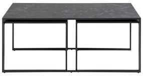 Matt fekete dohányzóasztal szett márvány dekoros asztallappal, 3 db-os 60x120 cm Infinity – Actona