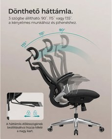 SONGMICS Ergonomikus szék, állítható, dönthető irodai szék, fekete