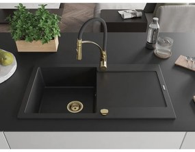 Mexen Leo, gránit mosogató 900x500x190 mm, 1 kamrás és Aster mosogató csaptelep, fekete, 6501-77-73450-57-G