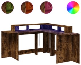 füstös tölgy színű szerelt fa íróasztal LED-ekkel 152x152x91 cm