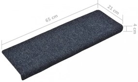 15 db öntapadós lépcsőszőnyeg, kék, téglalap alakú széllel, 65 x 21 x 4 cm