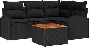 vidaXL Kerti Kanapé Szett párnával 5 pcs Fekete polirattan