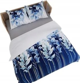 Ágyneműhuzat 220x200 Szatén 100% Pamut Indigo Virágok Kék Alapon