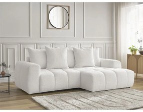 Fehér buklé kinyitható-tárolóhelyes sarokkanapé (jobb oldali-heverő résszel) Roxelane – Bobochic Paris