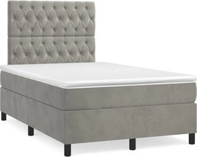 vidaXL világosszürke bársony rugós ágy matraccal 120 x 200 cm