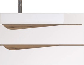 Piramida EURIDIKA fali fürdőszobabútor - műmárvány mosdóval -2 fiókos - ALPINFEHÉR-TÖLGY - 90 x 41 x 56 cm