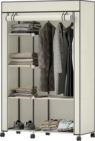 HOMCOM textil ruhásszekrény akasztórúddal és polcokkal, 103 x 43 x 162,5 cm — krém | Aosom