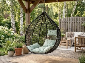 Fekete függőszék KOKON állvány nélkül, világoszöld párna mintával