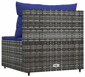 Szürke polyrattan kerti középső kanapé párnával