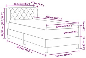 Box tavas ágy matrac zsebtavassal sötétszürke, 100x200 cm, bársonyból