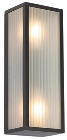 Kültéri fali lámpa fekete bordás üveggel 2 fényes IP44 - Charlois