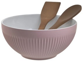 Salátástál és 2 Bria eszközök, InArt, Ø24x11 cm, porcelán, rózsaszín