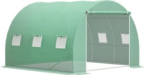 Outsunny 9 m²-es Kerti Üvegház, 3 x 3 x 2 m-es Kerti Túnel Üvegház Rolós Ajtóval és 6 Hálóablakkal, Acél és Magas Sűrűségű PE, UV-álló, Zöld | Aosom