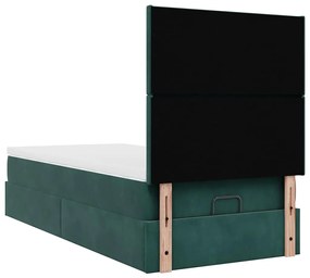 Ottomán ágykeret matracokkal sötétzöld 100x200cm bársony