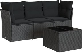 vidaXL 4 részes fekete polyrattan kerti ülőgarnitúra párnákkal