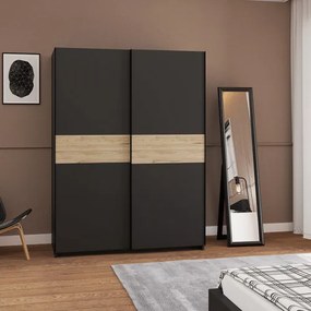 BERNO ruhásszekrény, 150 cm | Antracit + hickory tölgy