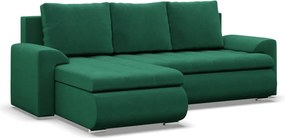 Tokio sarokkanapé, 2 ágyneműtartóval, bársony, baloldali, zöld