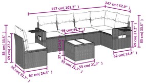 7 részes fekete polyrattan kerti ülőgarnitúra párnával