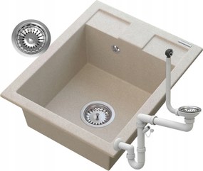 Gránit Mosogató Bézs, Króm Samos Szifonnal