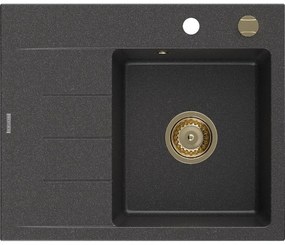 Mexen Ben Gránit egytálcás mosogató csepegtetővel, jobb oldali, 600 x 500 mm, fekete pöttyös, arany szifon