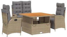vidaXL 4 részes bézs polyrattan kerti étkezőgarnitúra párnákkal