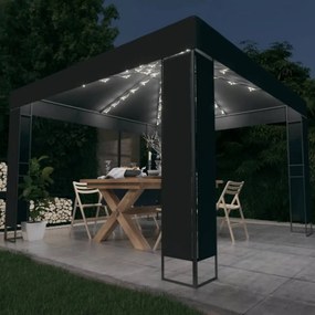 antracitszürke dupla tetős pavilon LED fényfüzérrel 3 x 3 m
