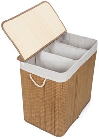 G21 bambusz szennyeskosár,150 l kapacitású, fehér betéttel, elválasztó elemekkel