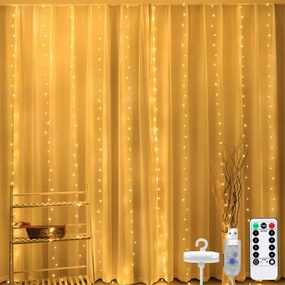 Lámpák Led Fényfüggöny Távirányító 3X3 Fehér Meleg Akasztók