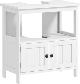 Kleankin Mosdó Alatti Szekrény 2 Ajtóval és Nyitott Polccal Modern Dizájn 30 kg Teherbírással 60x30x60 cm Fehér | Aosom