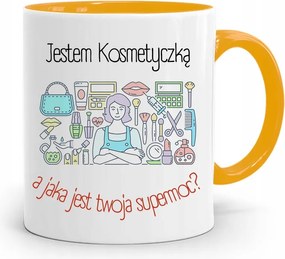 Sárga Bögre Kozmetikusnak Kozmetikus Vagyok, fényképes nyomattal