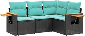 vidaXL 4 részes fekete polyrattan kerti ülőgarnitúra párnával