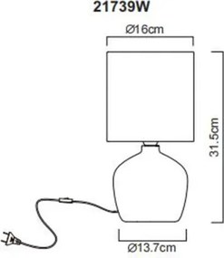 Globo 21739W Asztali lámpa, kerámia fehér, textil fehér, kábel PVC fehér, billenőkapcsoló a kábelen, ø: 160mm, M: 315mm, kábel hossza 1300mm, 1x E14 40W 230V izzó nélkül