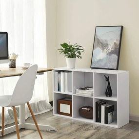 3 szintes könyvespolc, tárolópolc 6 rekesszel, fehér