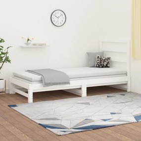 Fehér tömör fenyőfa kihúzható kanapéágy 2x(90x190) cm
