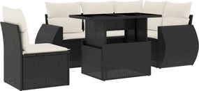 vidaXL 6 részes fekete polyrattan kerti ülőgarnitúra párnákkal