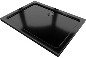 Mexen Lapos, akril zuhanytálca 130x80x5 cm SLIM, fekete, fekete szifon, 40708013B