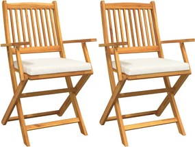 vidaXL Összecsukható szék párnával 2 pcs Barna Tömör akácfa